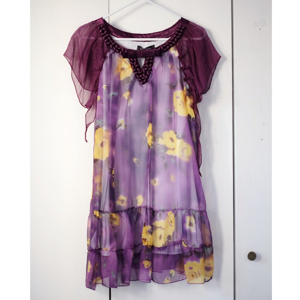 Floral Flowy Silk Shift Dress purple Sz Small US 4